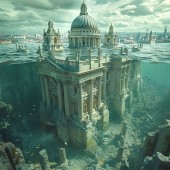 Painting of the Old City under water Painting of the Old City under water