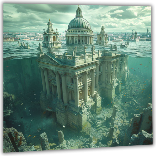 Painting of the Old City under water