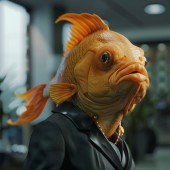 Painting Human head in the form of a fish