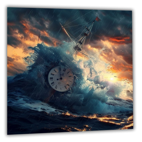 Painting Clock in a stormy sea