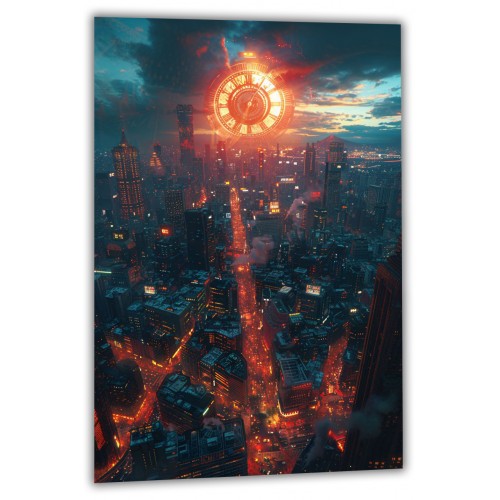 Painting Fire clock in the night city