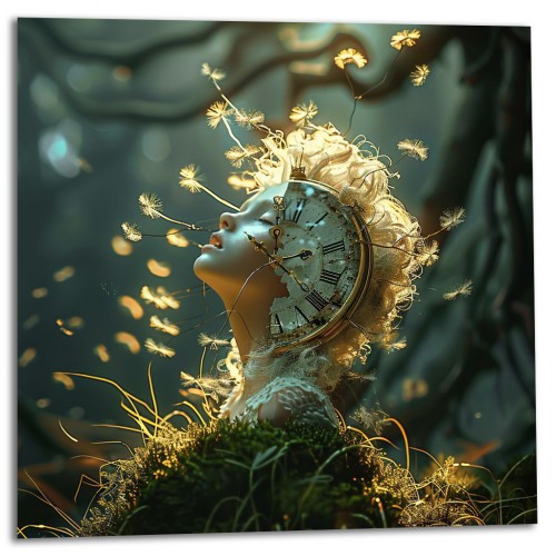 Clock on woman's face dandelion