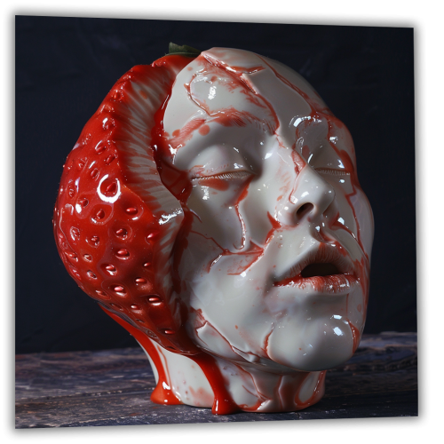 Painting on glass Porcelain strawberry human head