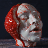 Painting on glass Porcelain strawberry human head