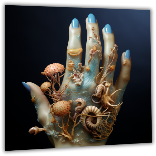 Painting on glass Sea fruits on hand