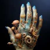 Painting on glass Sea fruits on hand