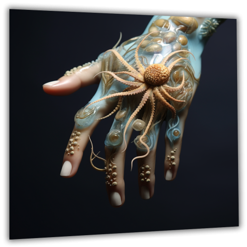 Painting on glass Hand and the depths of the sea