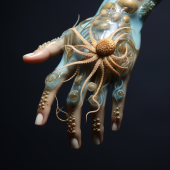 Painting on glass Hand and the depths of the sea Painting on glass Hand and the depths of the sea