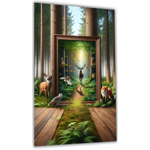 Painting on glass Deer on a forest path
