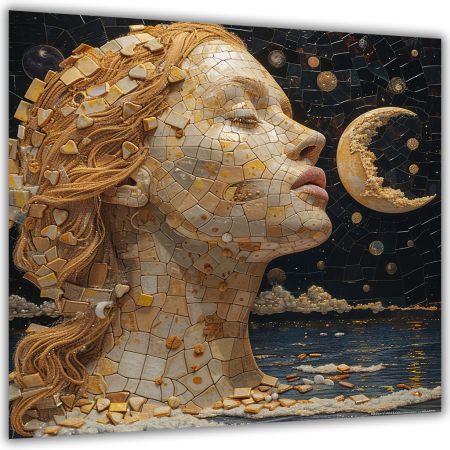 Painting on glass Girl mosaic and moon