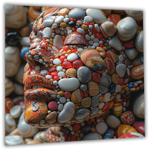 Painting on glass Face from sea stone